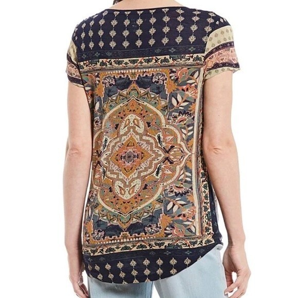 Lucky Brand Top Boho Persian Carpet Graphic Scoop Neck Tee Women’s Plus Size 1X - Picture 4 of 9